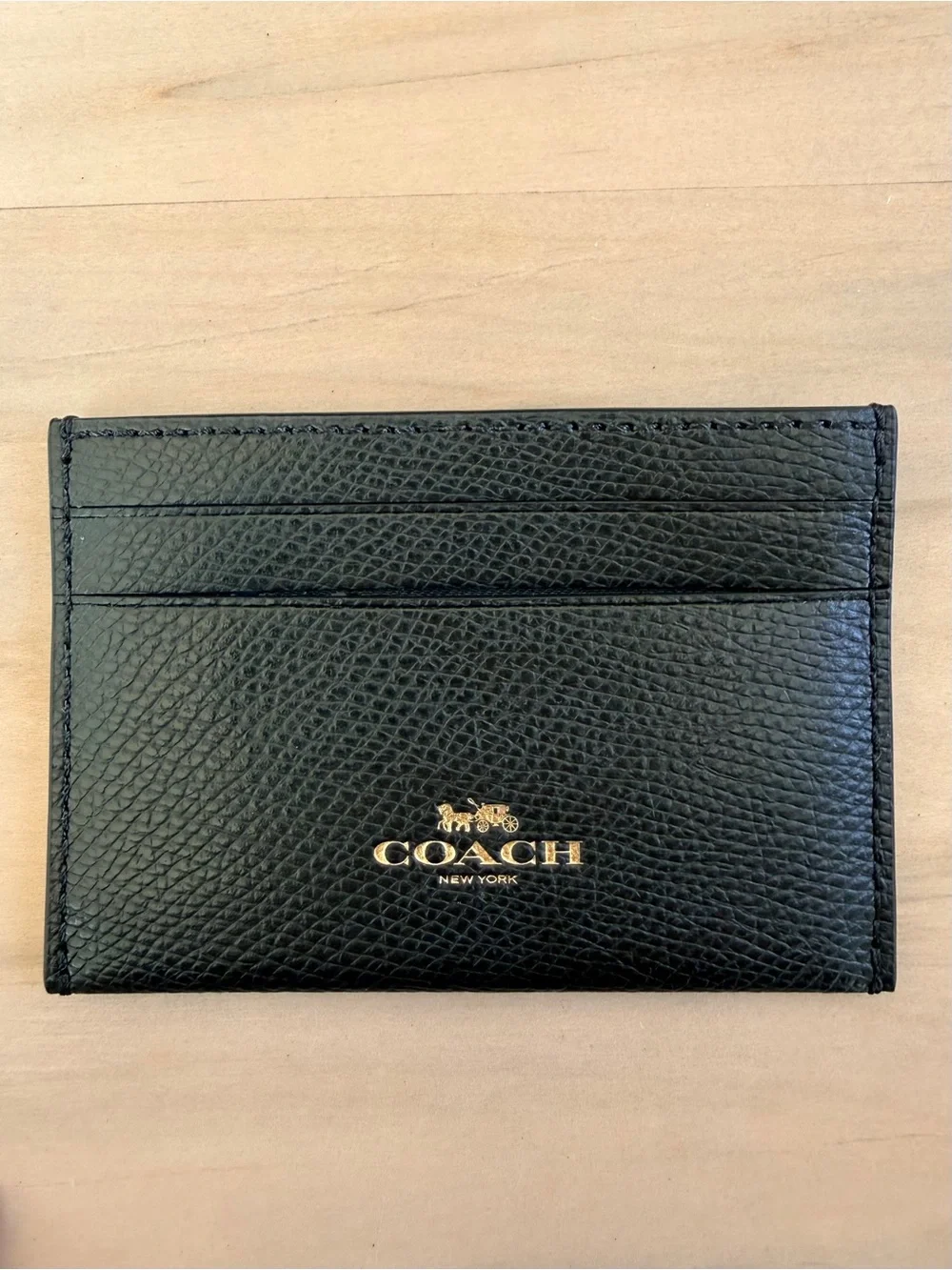 NWT Coach Black Crossgrain Leather Flat Card Case Slim Wallet Minimalist F57312